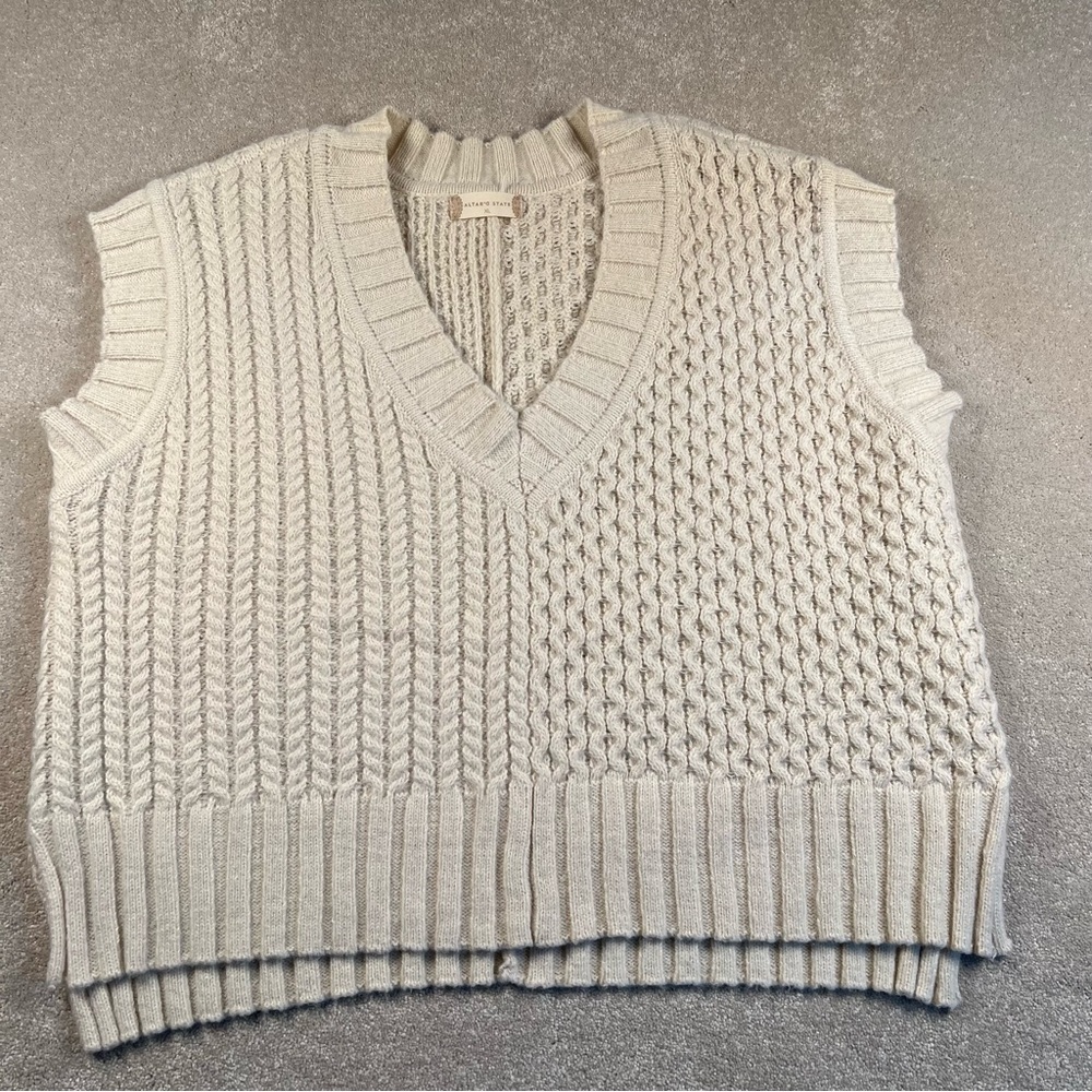 Altar'd State Sweater Vest Beige Knit Split Side V Neck Altard state Women's XL